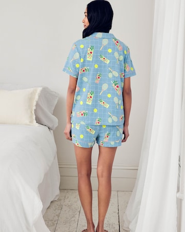 Chelsea Peers Organic Cotton Pyjama Shorts Set Tennis & Cocktails Print