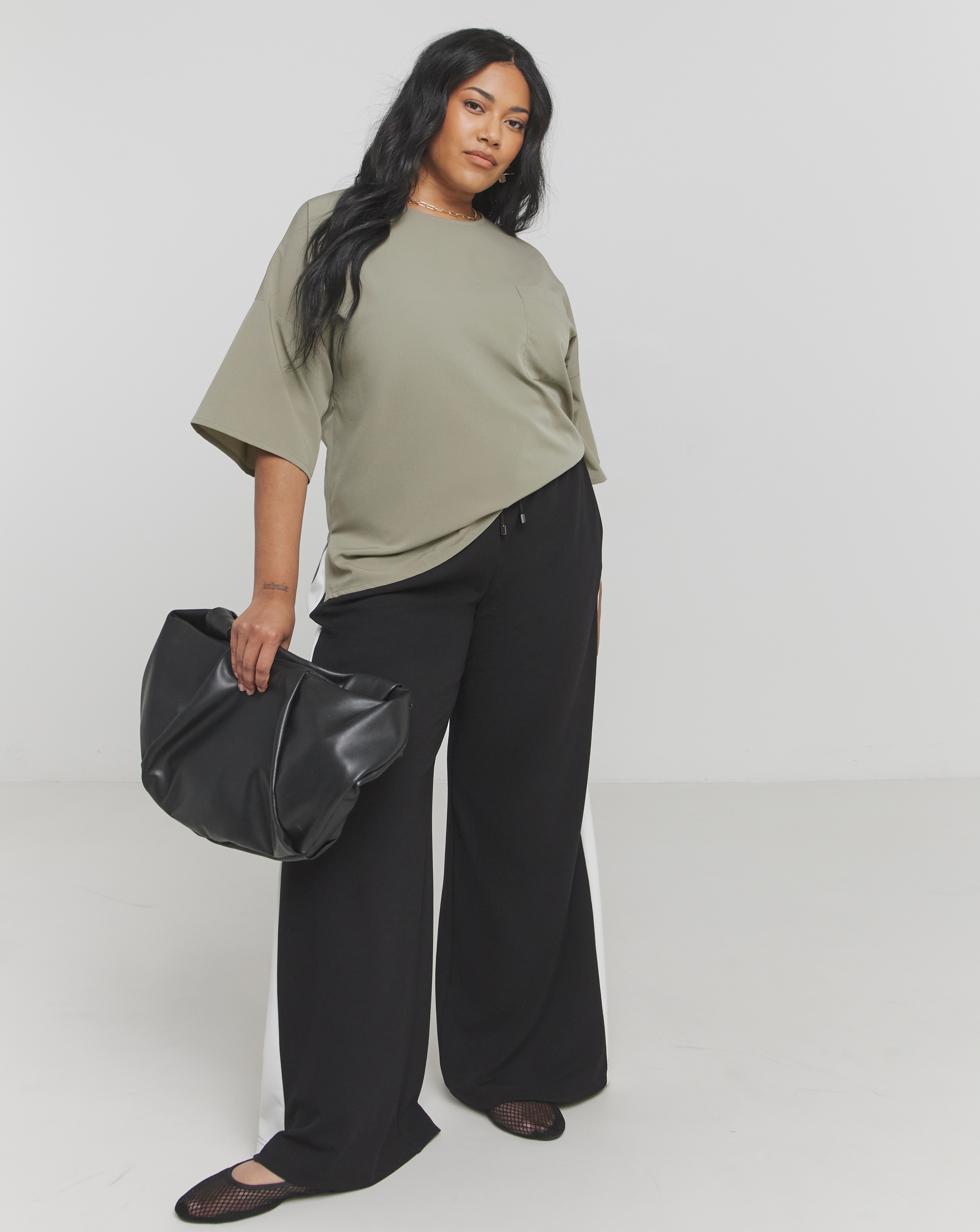 Khaki Pocket Drop Shoulder Boxy Blouse Simply Be