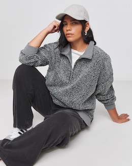 Charcoal Teddy Zip Collar Sweatshirt