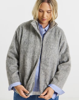 Simply Be Grey Brushed Faux Wool Funnel Neck Jacket