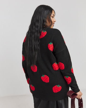 Black Strawberry Boyfriend Cardigan