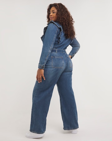 Blue Vintage Denim Boiler Suit With Frill Detail