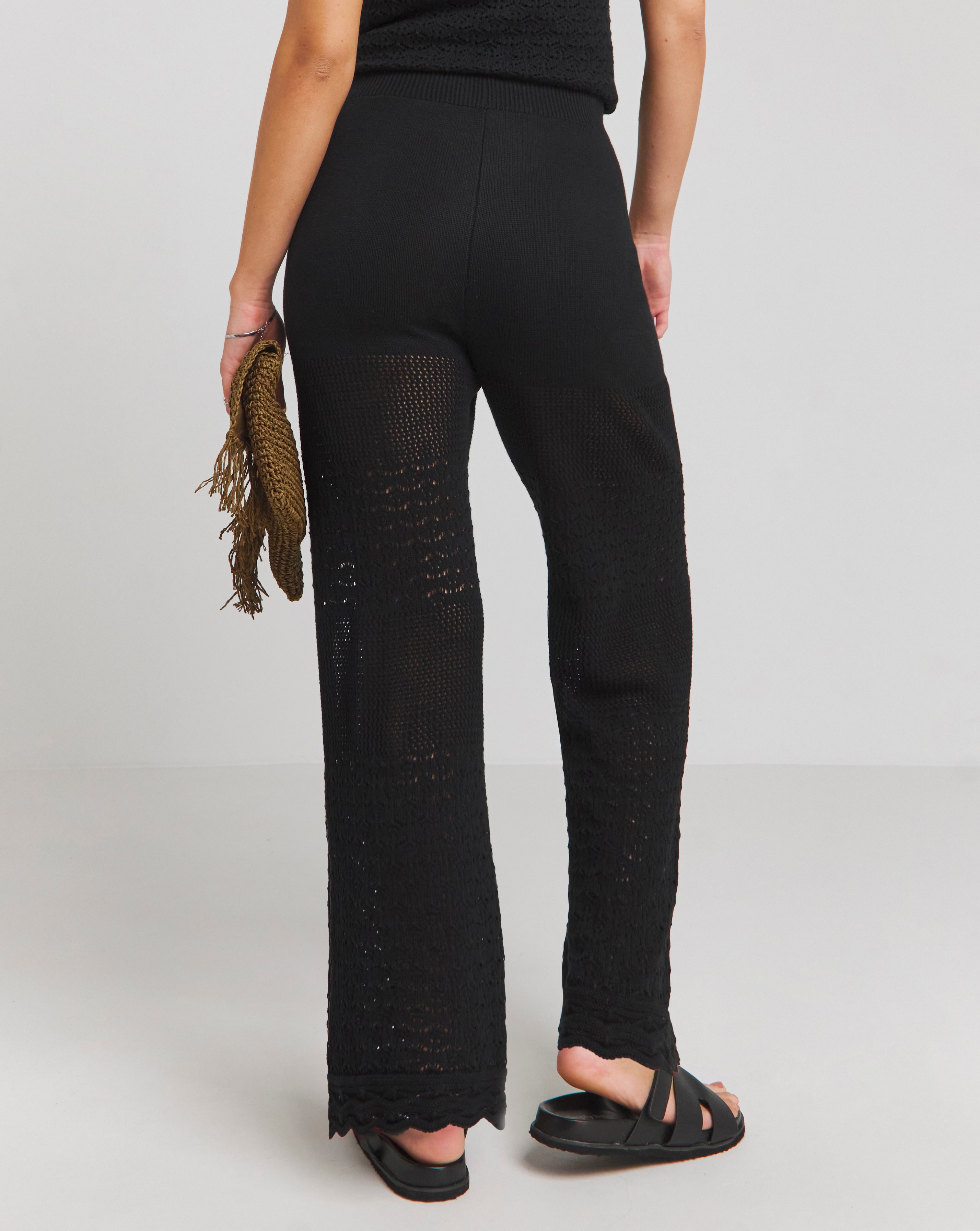 Black Crochet Wide Leg Trousers | Simply Be