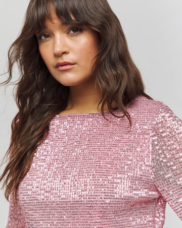 Pink Flared Sleeve Sequin Top
