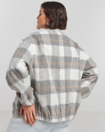 Grey Checked Brushed Faux Wool Bomber