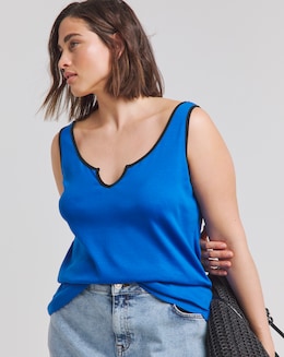 Simply Be Blue &amp; Black Contrast Piping Tank