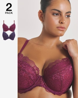 Pretty Secrets (2 Pack) New Ella Padded Plunge Wired Bras (B-G) Fig/Cherry