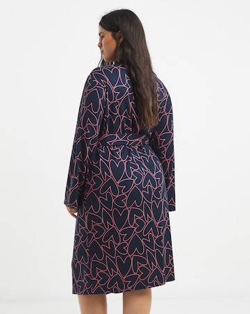 Pretty Secrets Soft Knit Heart Print Dressing Gown Navy