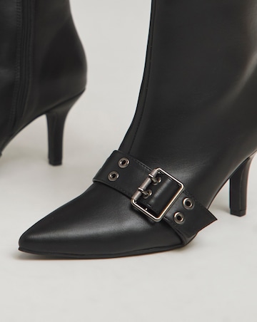 Raven Kitten Heel Boots With Eyelet Strap Detailing - Wide Fit (E)