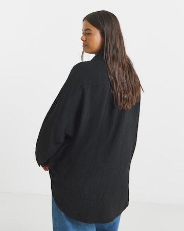 Simply Be Black Bow Button Detail Shirt