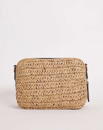 Straw & PU Camera Crossbody Bag