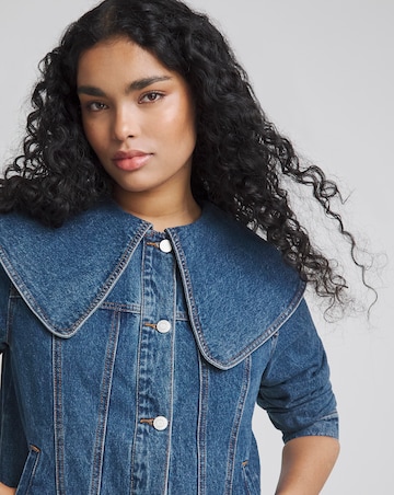 Mid Blue Statement Collar Demim Jacket