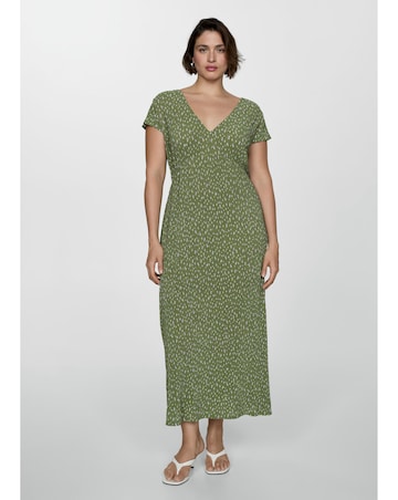 Mango Spot Print Midi Dress Green