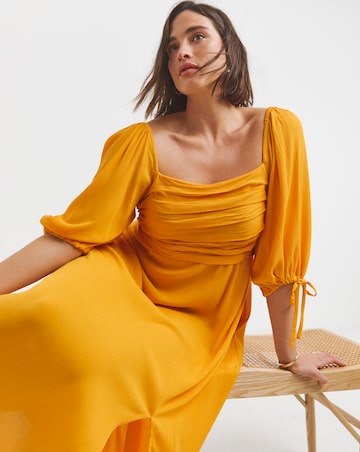 Yellow Crinkle Soft Volume Midi Dress