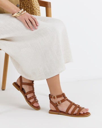 Zaire Scallop Edge Gladiator Flat Sandals - Extra Wide Fit (EEE)