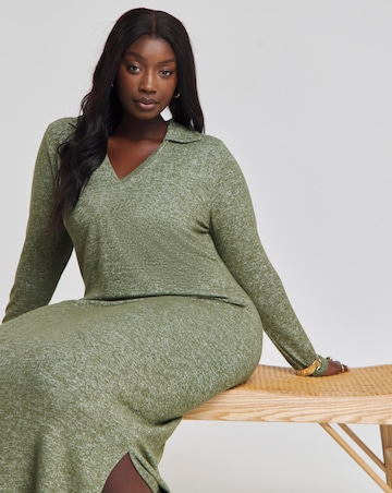 Cosy Khaki Marl Collared Maxi Column Dress