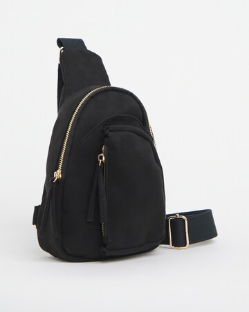 Black Faux Suede Sling Backpack