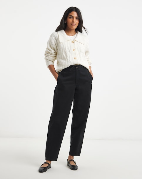 Adjustable Popper Detail Peg Leg Trousers - Black