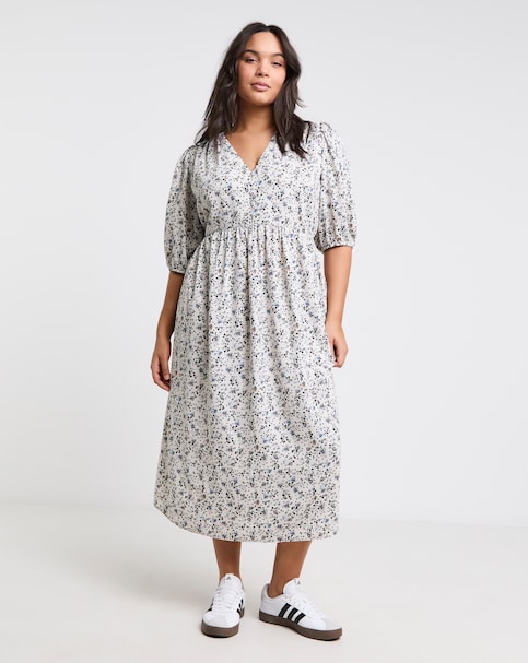 Simply Be Floral Print Button Through Midi Dress With Pockets