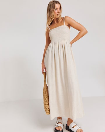 Stone Shirred Bandeau Linen Midi Dress | Simply Be