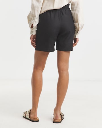 Black Easy Care Linen Mix Shorts