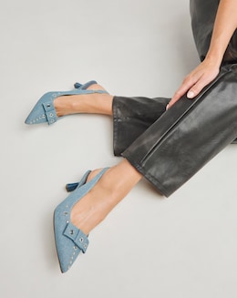 Delia Eyelet Detail Slingback Point Court Shoes - Extra Wide Fit (EEE)