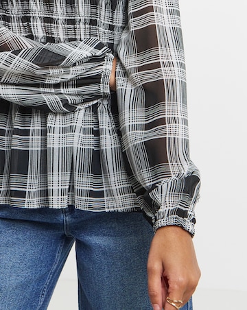 Mono Check Shirred Georgette Blouse