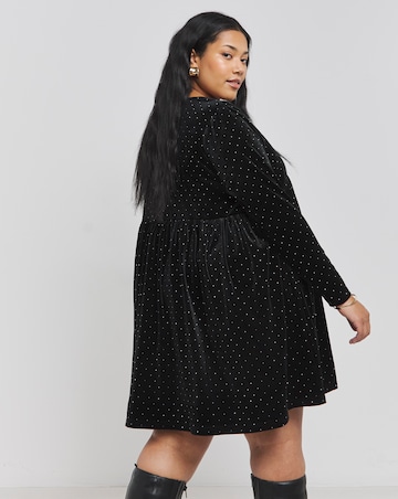 Black Velour Hotfix Smock Dress