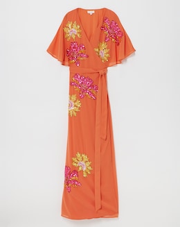 Maya Curve Embellished Wrap Maxi Dress