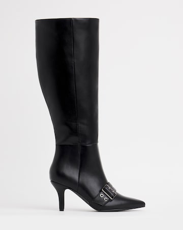 Maddox Knee Heeled Pointed Toe Boots With Eyelet Straps - Extra Wide Fit (EEE)