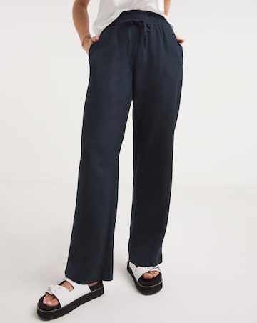 Navy Linen Mix Straight Leg Trousers