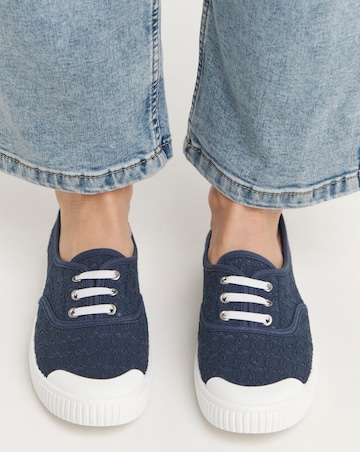 Burney Broderie Lace Up Plimsole Trainers Standard D Fit