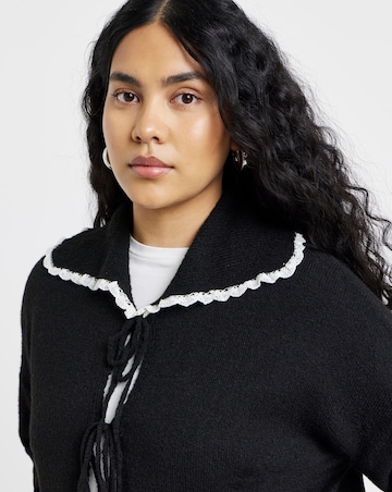 Simply Be Snug Black Tie Front Collar Cardigan