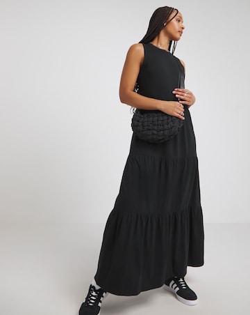 Black Cotton Jersey Tiered Maxi Dress