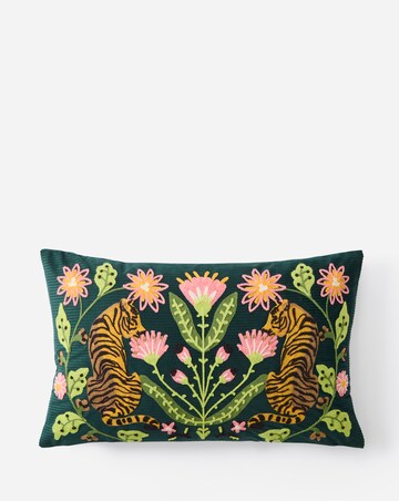 Embroidered Tigers Velvet Cushion