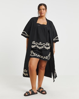 Simply Be Black Embroidered Kimono