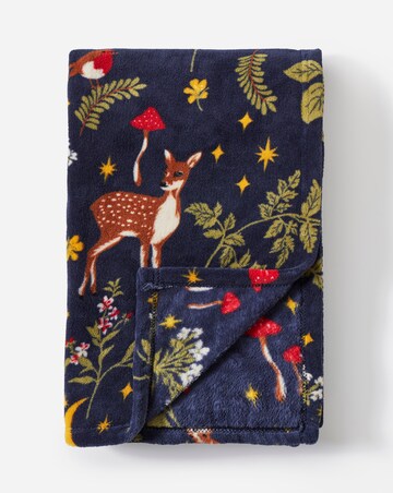 Woodland Animals Fleece Throw - Navy