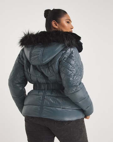 Blue Grey Luxe Short Padded Coat