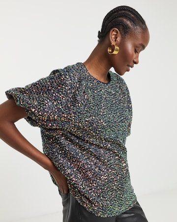 Joanna Hope Sequin Puff Sleeve top