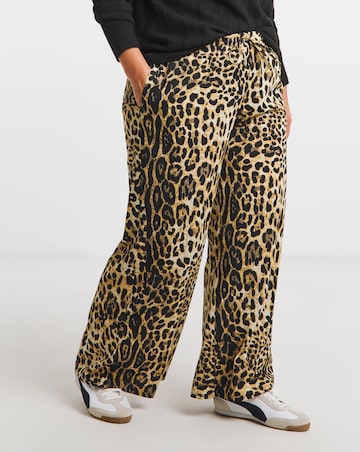 Leopard Print Drawcord Waist Wide Leg Trouser