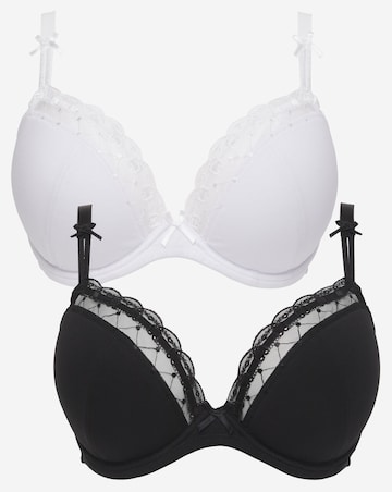 Pretty Secrets 2 Pack Rachel Everyday Padded Plunge Bras B-F -Black/White
