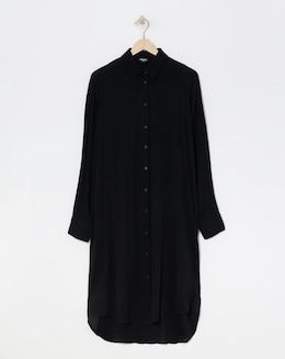 Black Longline Crinkle Long Sleeve Shirt