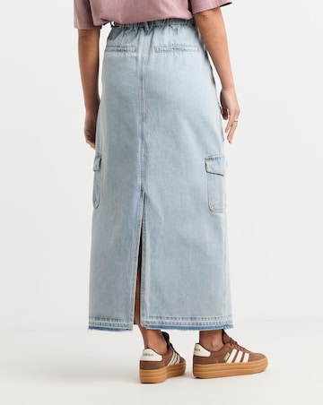 Simply Be Light Wash Utility Cargo Pocket Denim Maxi Skirt