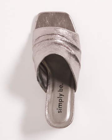 Elissa Metallic Ruched Heeled Mule Sandals - Wide Fit (E)