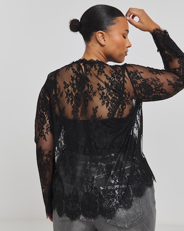 Wide Sleeve Sheer Lace Blouse