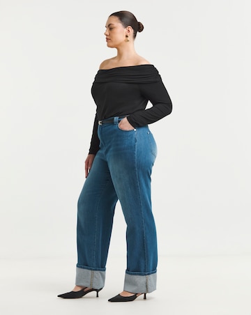 Simply Be Mid Blue Straight Leg Turn Up Drape Jeans