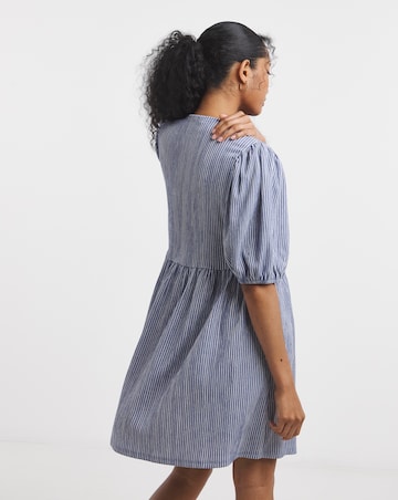 Blue Stripe Waffle Waist Detail Skater Dress