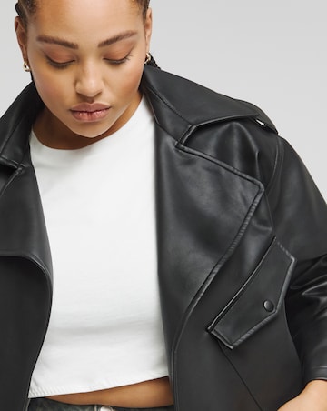 Simply Be Black Cropped Faux Leather Trench