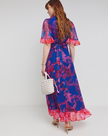 Hope & Ivy Stephanie Contrast Frill Sleeve Wrap Maxi Dress With Tie Waist