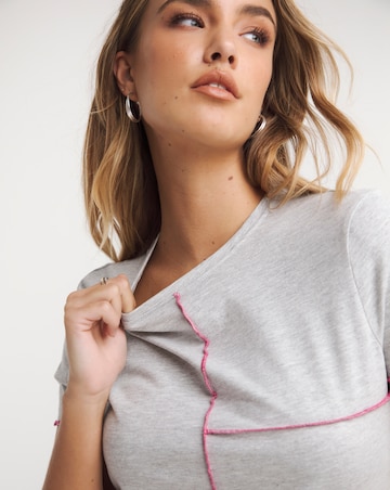 Grey Marl Contrast Seam Detail Top